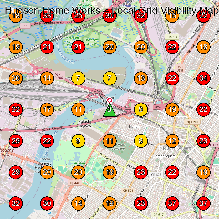 Hudson Home Works GeoGrid visibility map for Masonry Contractor in Newark